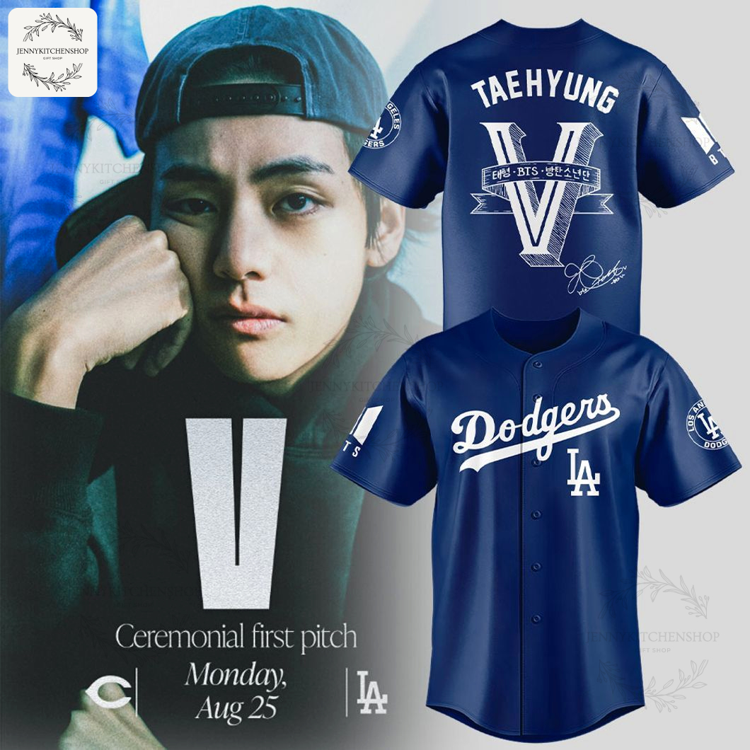 Dodgers x V Tae-Hyung BTS 2025 Limited Navy Baseball Jersey