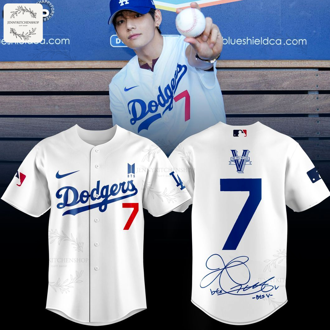 Los Angeles Dodgers x V BTS 7 Signature For Fans White Jersey