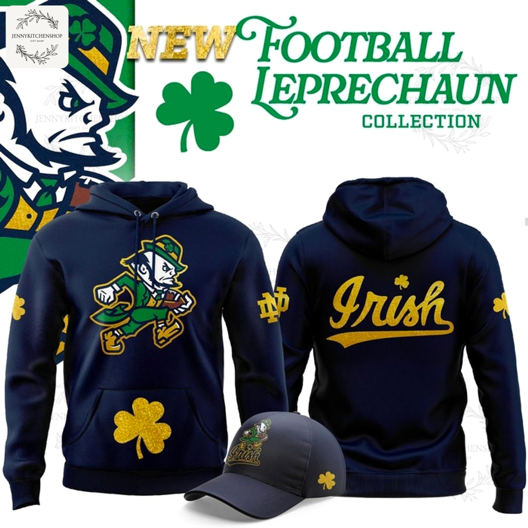 Notre Dame Fighting Irish Navy Hoodie New Football Leprechaun Collection 2025