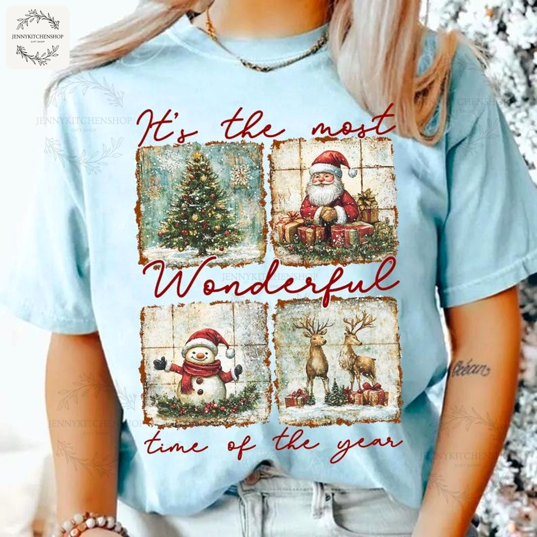 Vintage Holiday Cheer Sweatshirt - Santa, Snowman & Rustic Christmas Scene Pullover