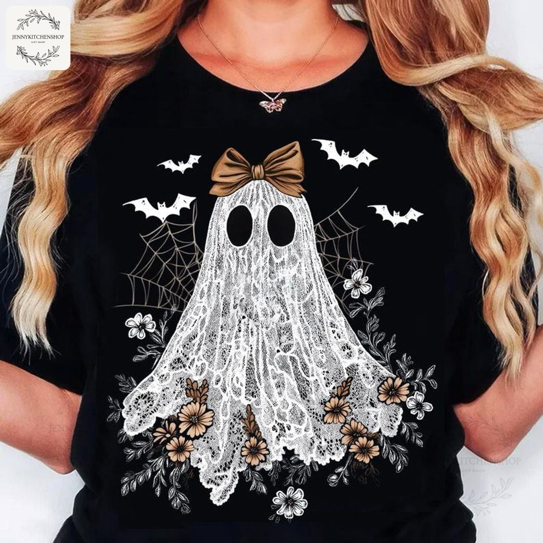 Vintage Lace Ghost Floral Crewneck – Cozy Halloween Sweatshirt
