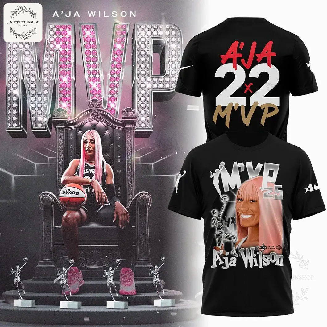Promotional banner featuring A'ja Wilson MVP typography and Las Vegas Aces branding