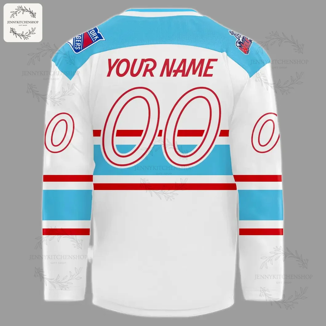 Customizable Back of the 2025-26 Bloomington Bison Hockey Jersey The back of the Bloomington Bison hockey jersey, showing the placement for a custom name and number for personalization.