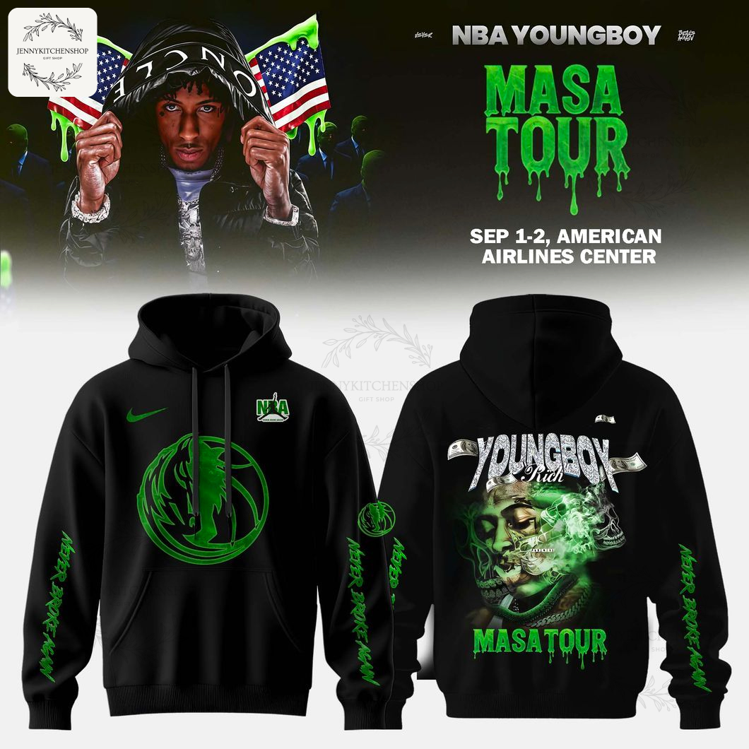 Dallas Mavericks x Young Boy MASA Tour Merch 2025 Black Hoodie