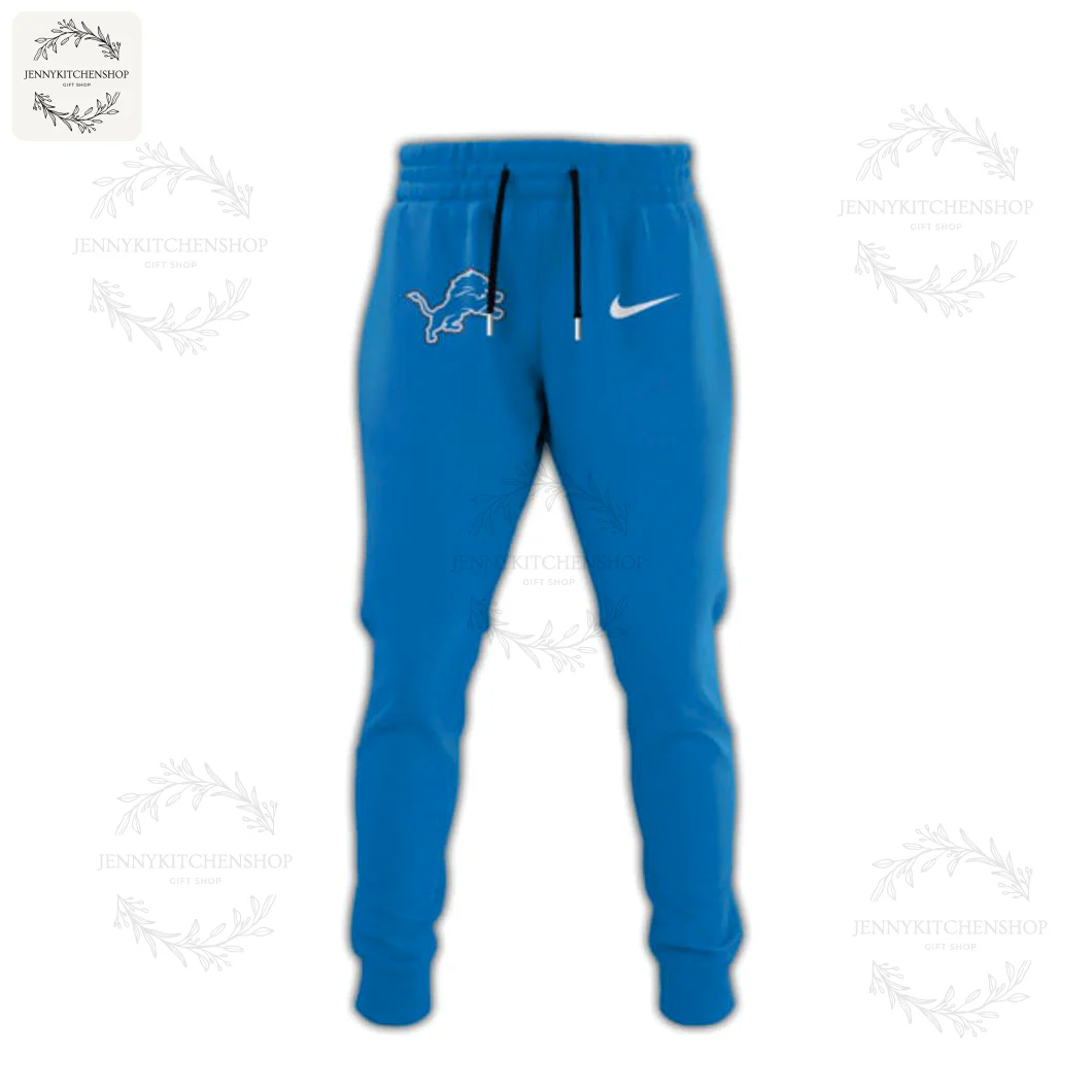 Detroit Lions Blue Joggers with Team Logo and Nike Swoosh A pair of blue Detroit Lions jogger pants with the team logo and a Nike swoosh on the thigh, part of the combo set.