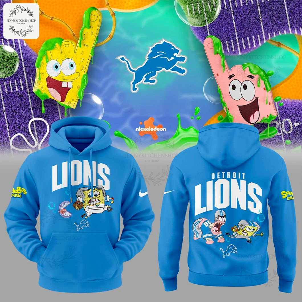 Detroit Lions New Design SpongeBob Blue Hoodie