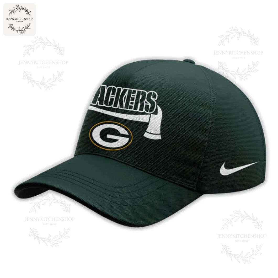 A dark green baseball cap with the Green Bay Packers logo and a firefighter's axe design, part of the limited combo set.