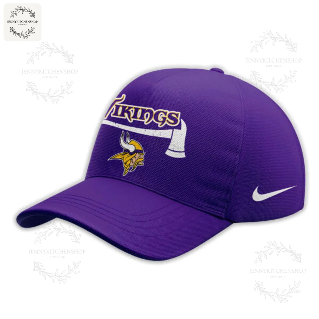 A purple Minnesota Vikings cap with the team logo and an axe graphic, part of the Firefighter Appreciation combo set.