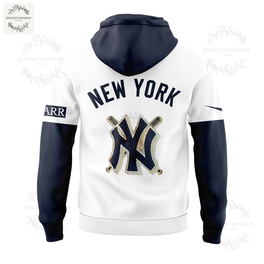 Back View of the New York Yankees New Style 2025 Hoodie Back of the New York Yankees hoodie showing the interlocking NY logo with bats and 'NEW YORK' text.