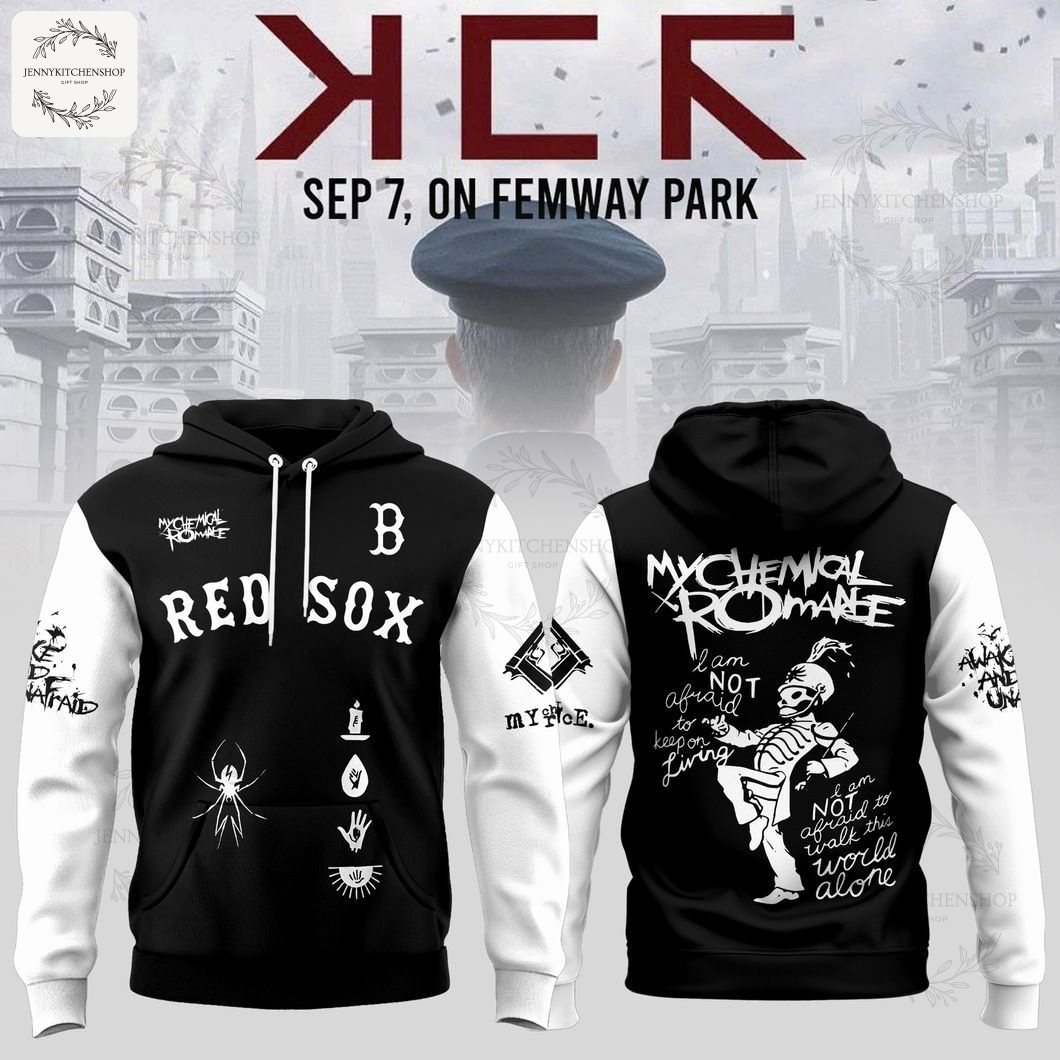 Boston Red Sox Long Live The Black Parade Tour 2025 Black Hoodie front and back view