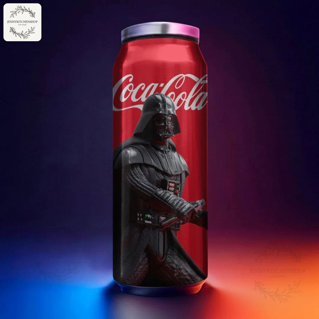 Side view of the Starwars Character Mix Coca Tumbler featuring Darth Vader against a dark, color-gradient background.