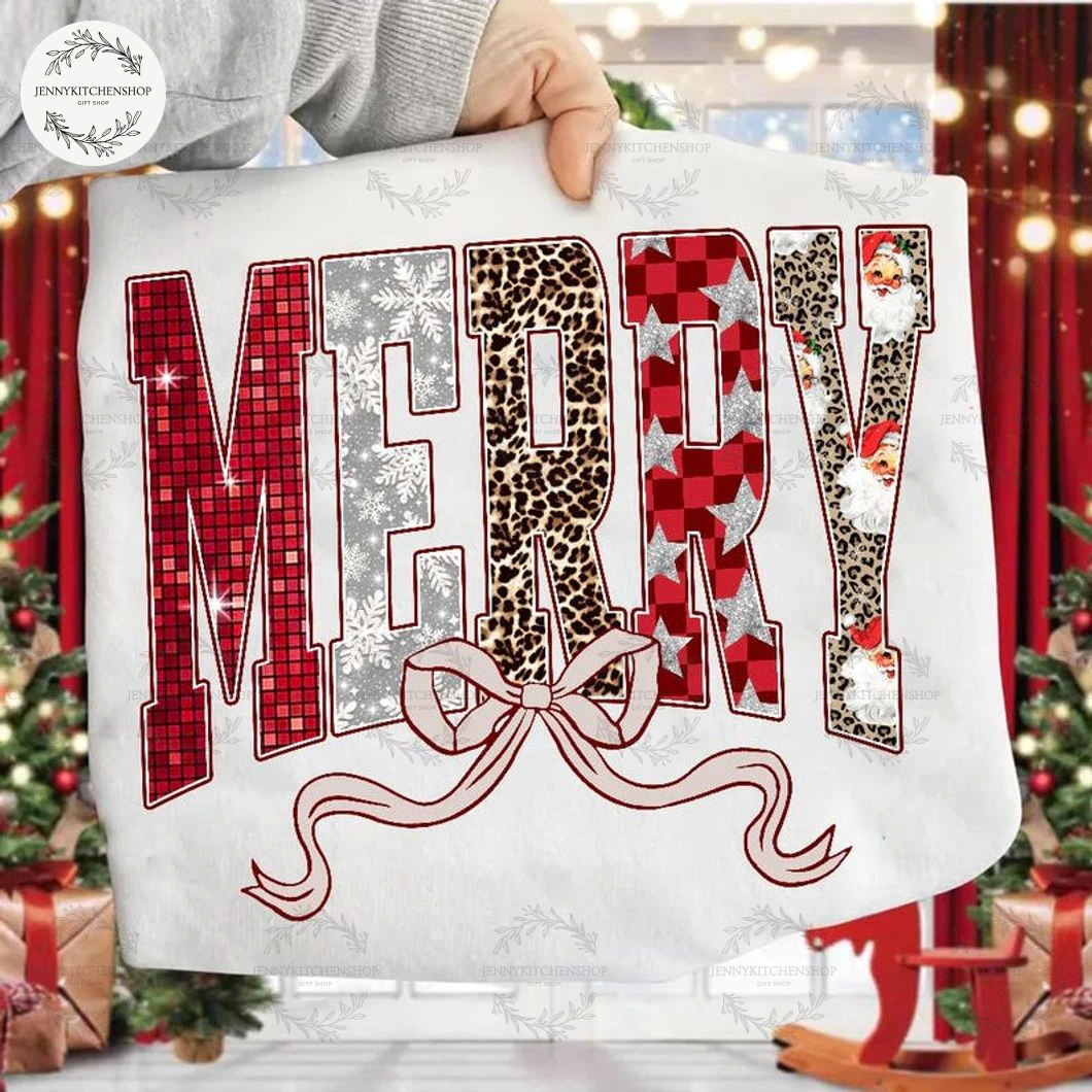 Checkered Star Merry Christmas T-Shirt