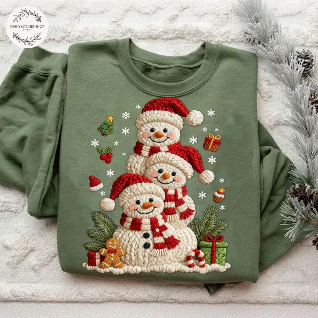 Faux Yarn Snowman Cute Christmas T-Shirt