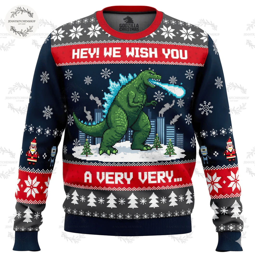 Godzilla We With You Christmas Ugly Sweater