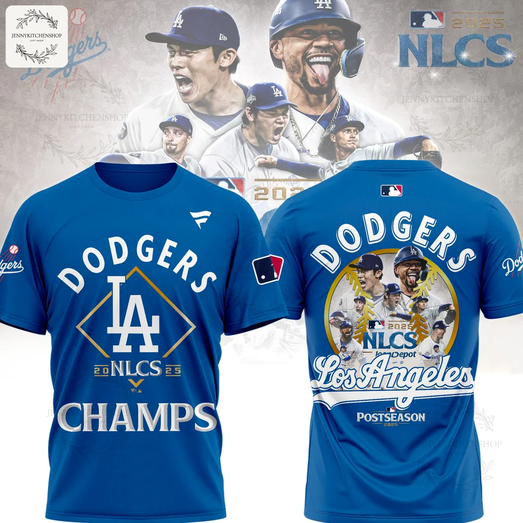 Blue 3D T-Shirt front design featuring Dodgers graphics, including the LA emblem and CHAMPS text.