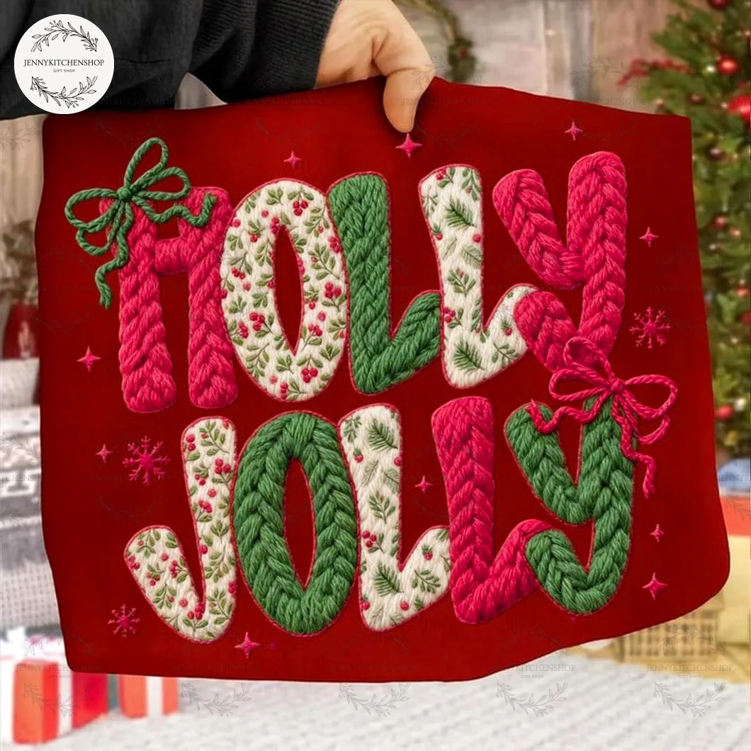 Latch Hook Yarn Crochet Holly Jolly Christmas T-Shirt