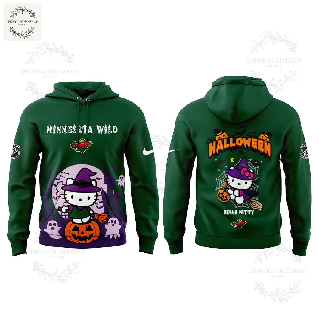 Minnesota Wild X Hello Kitty Happy Halloween 2025 Limited Hoodie 2