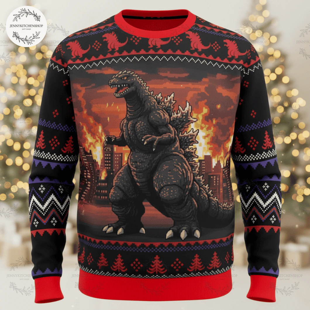 New Godzilla Christmas Beautiful Ugly Sweater