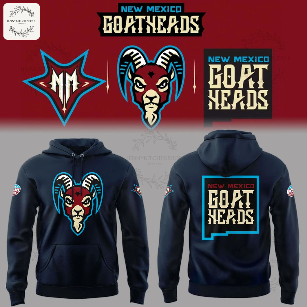 Design concept for the New Mexico Goatheads hoodie, showing the front and back views with team logos.