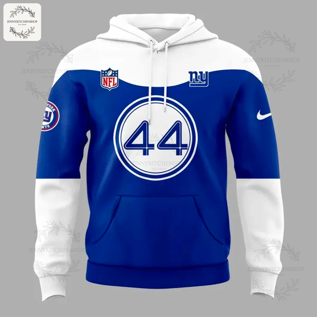 Front of the blue and white NY Giants hoodie showing the number 44 in a circle, the team logo, and the NFL shield.