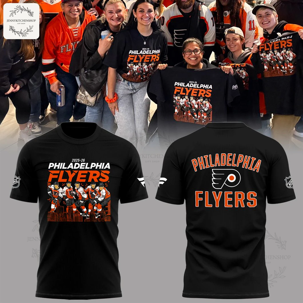 Black Philadelphia Flyers Home Opener T-Shirt displayed with front and back designs