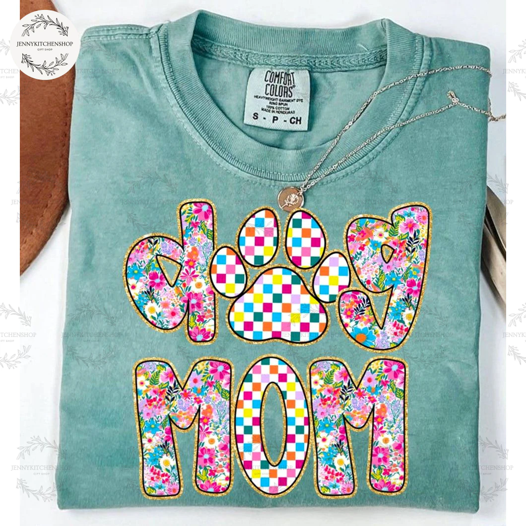 Preppy Dog Mom Floral Glitter 2D T-Shirt Preppy Dog Mom Floral Glitter 2D T-Shirt