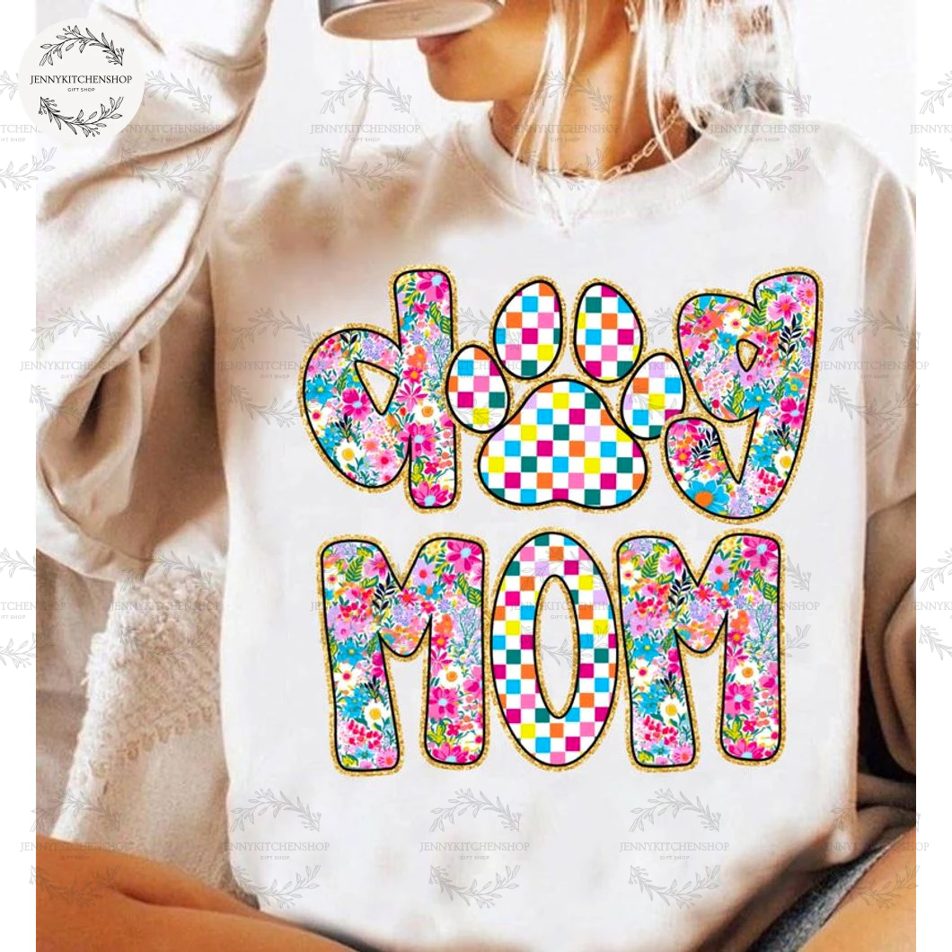 Preppy Dog Mom Floral Glitter 2D T-Shirt