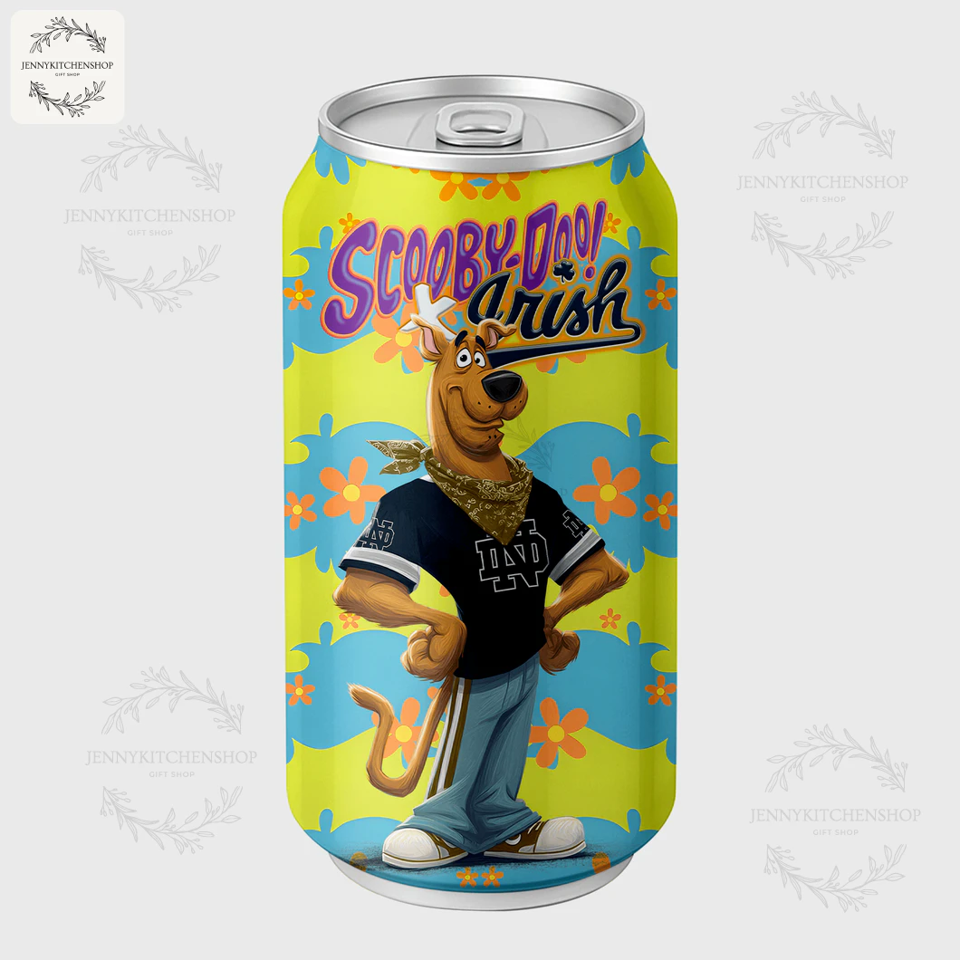 A Scooby-Doo x Fighting Irish Coca Tumbler showing Scooby-Doo standing confidently with his hands on his hips.