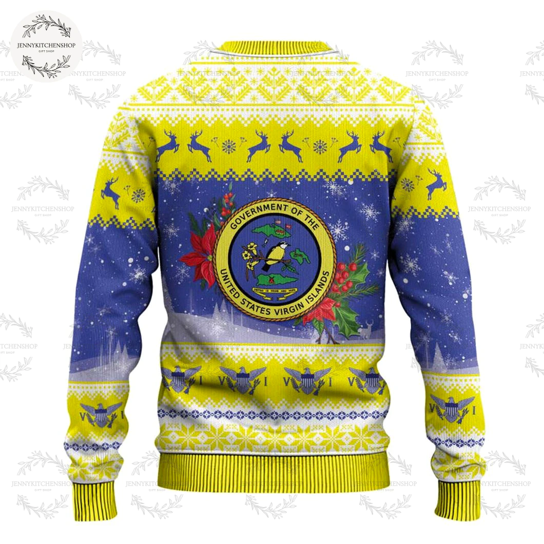 United States Virgin Islands Christmas Coat Of Arms With Poinsettia Ugly Christmas Sweater