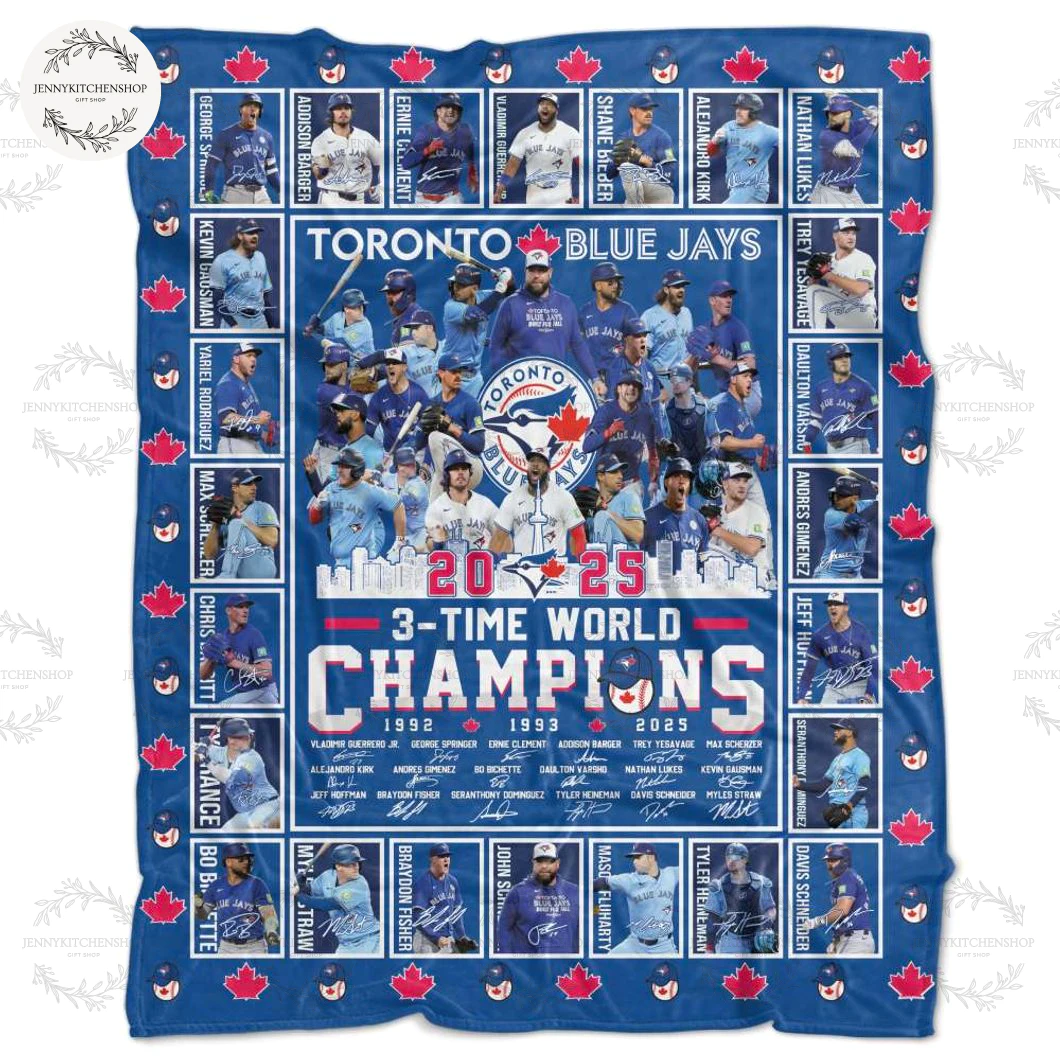 Blue Jays 3 Time World Champions 2025 Fleece Blanket