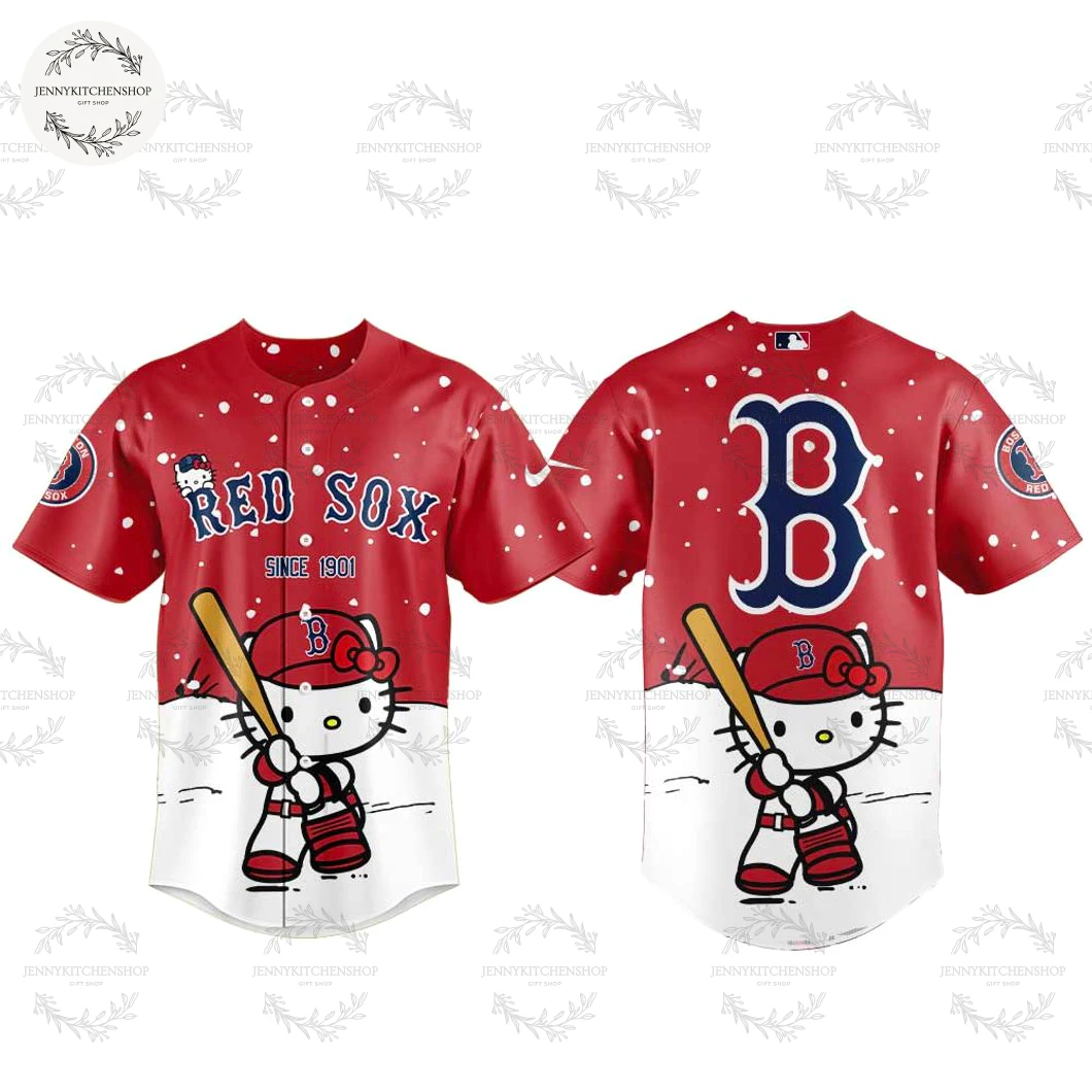 Boston Red Sox x Hello Kitty Limited Gift Christmas Beautiful Baseball Jersey
