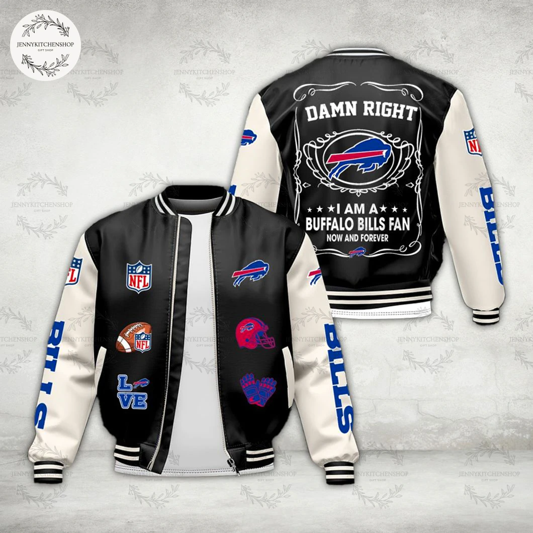 Buffalo Bills Damn Right I’m a Fan Now and Forever Bomber Jacket Buffalo Bills Damn Right I’m a Fan Now and Forever Bomber Jacket