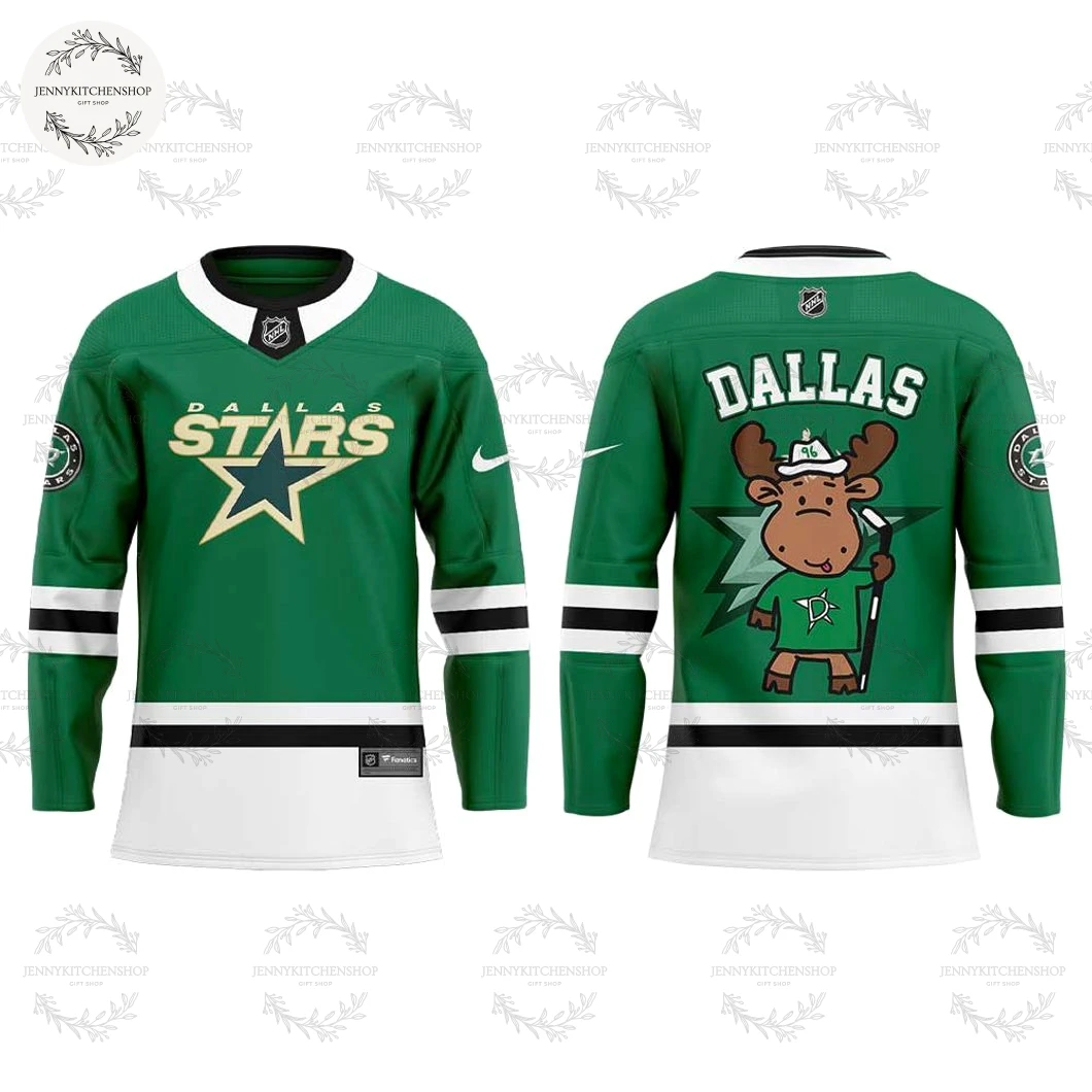 Dallas Stars 2025 Kelly Green Doodled Moose Uniform Hockey Jersey