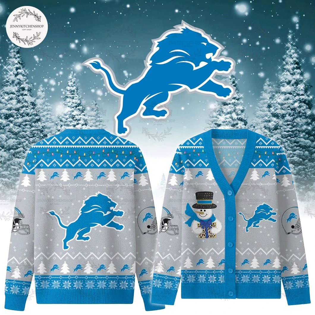 Detroit Lions 2025 Happy Holiday Cardigan Sweater