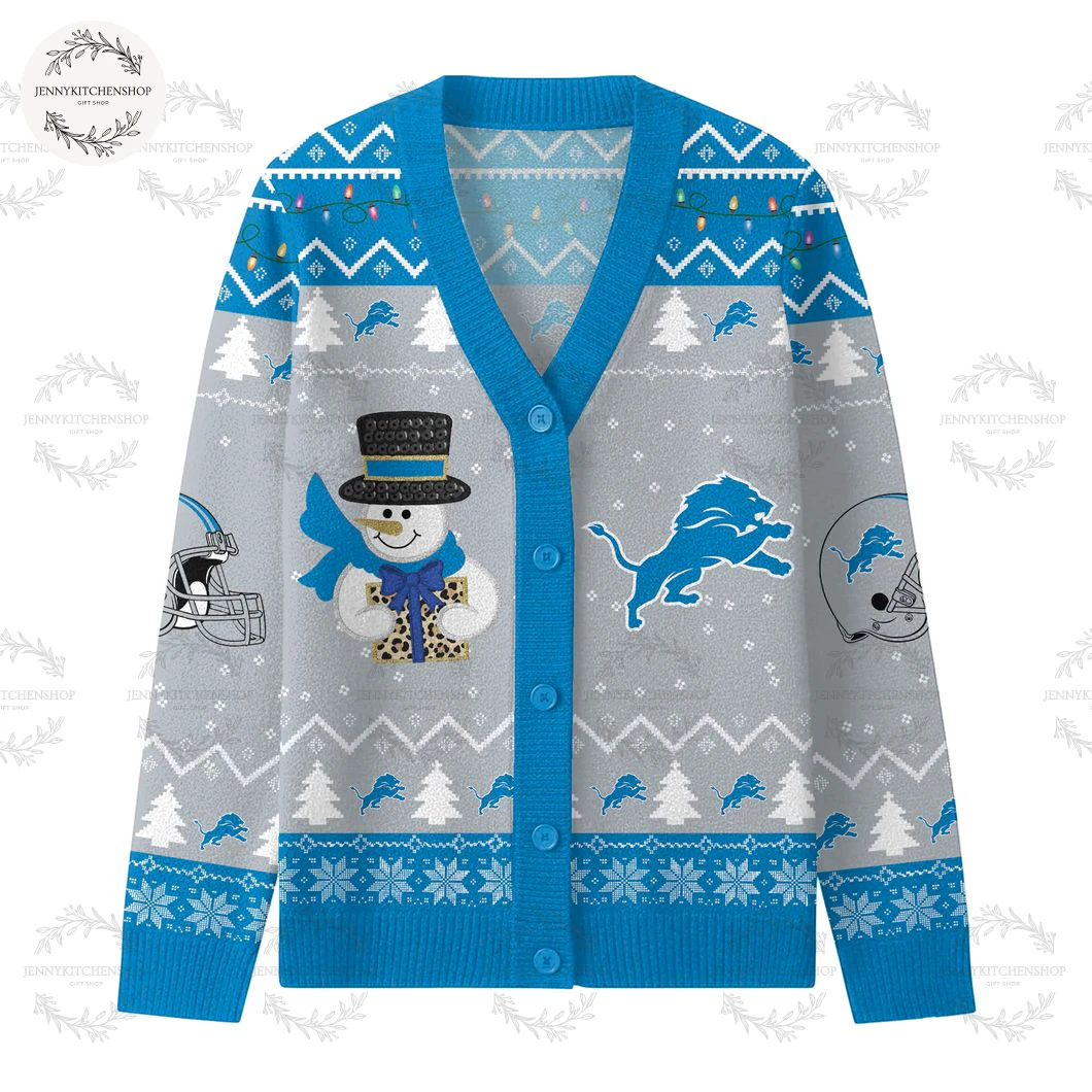 Detroit Lions 2025 Happy Holiday Cardigan Sweater
