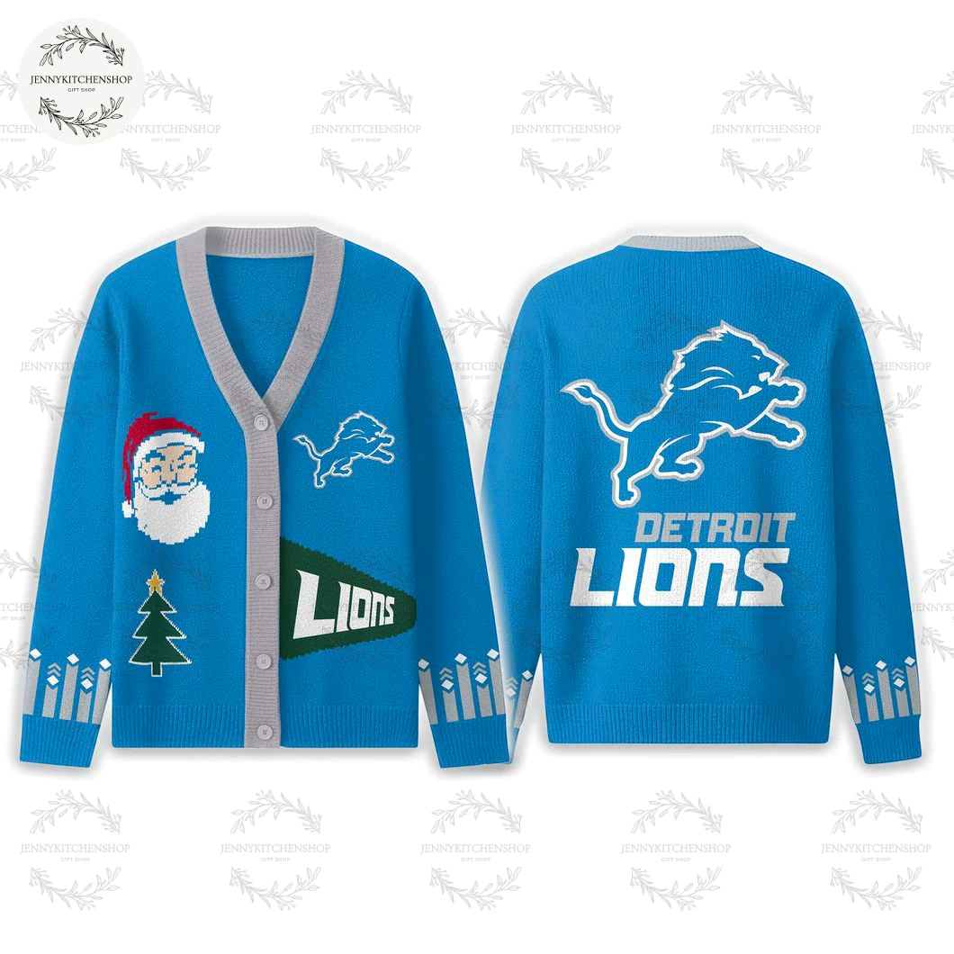 Detroit Lions 2025 Happy Holiday Santa Cardigan Sweater