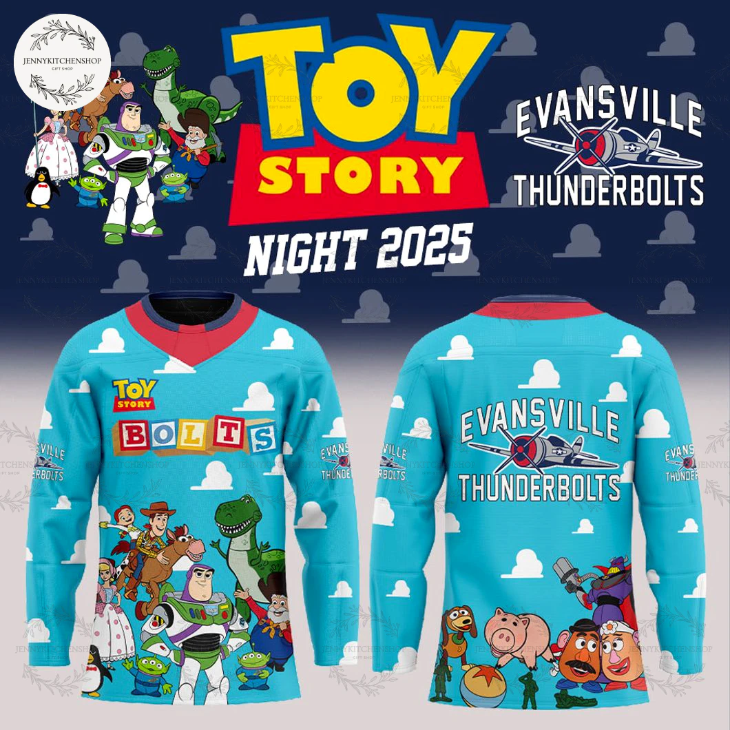 Evansville Thunderbolts Toy Story 2025 Hockey Jersey Evansville Thunderbolts Toy Story 2025 Hockey Jersey