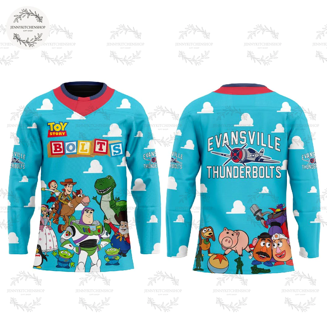 Evansville Thunderbolts Toy Story 2025 Hockey Jersey