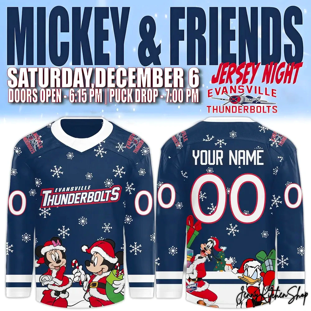 Evansville Thunderbolts x Mickey Merry Christmas 2025 Hockey Jersey Evansville Thunderbolts x Mickey Merry Christmas 2025 Hockey Jersey