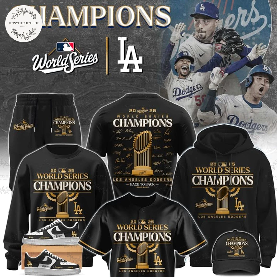 Los Angeles Dodgers 2025 Champions World Series Black Collection T-Shirt Hoodie