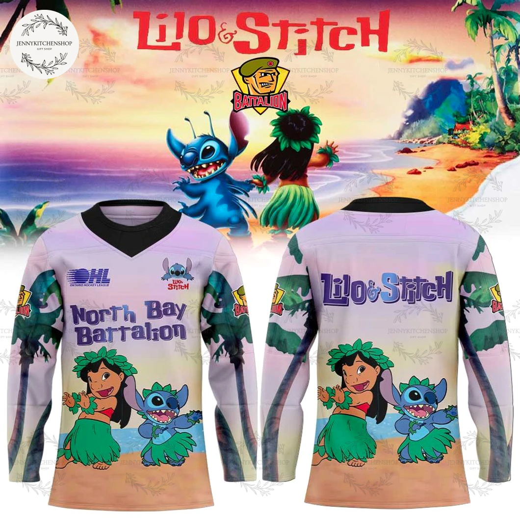 North Bay Battalion x Lilo & Stitch 2025 Limited Hockey Jersey