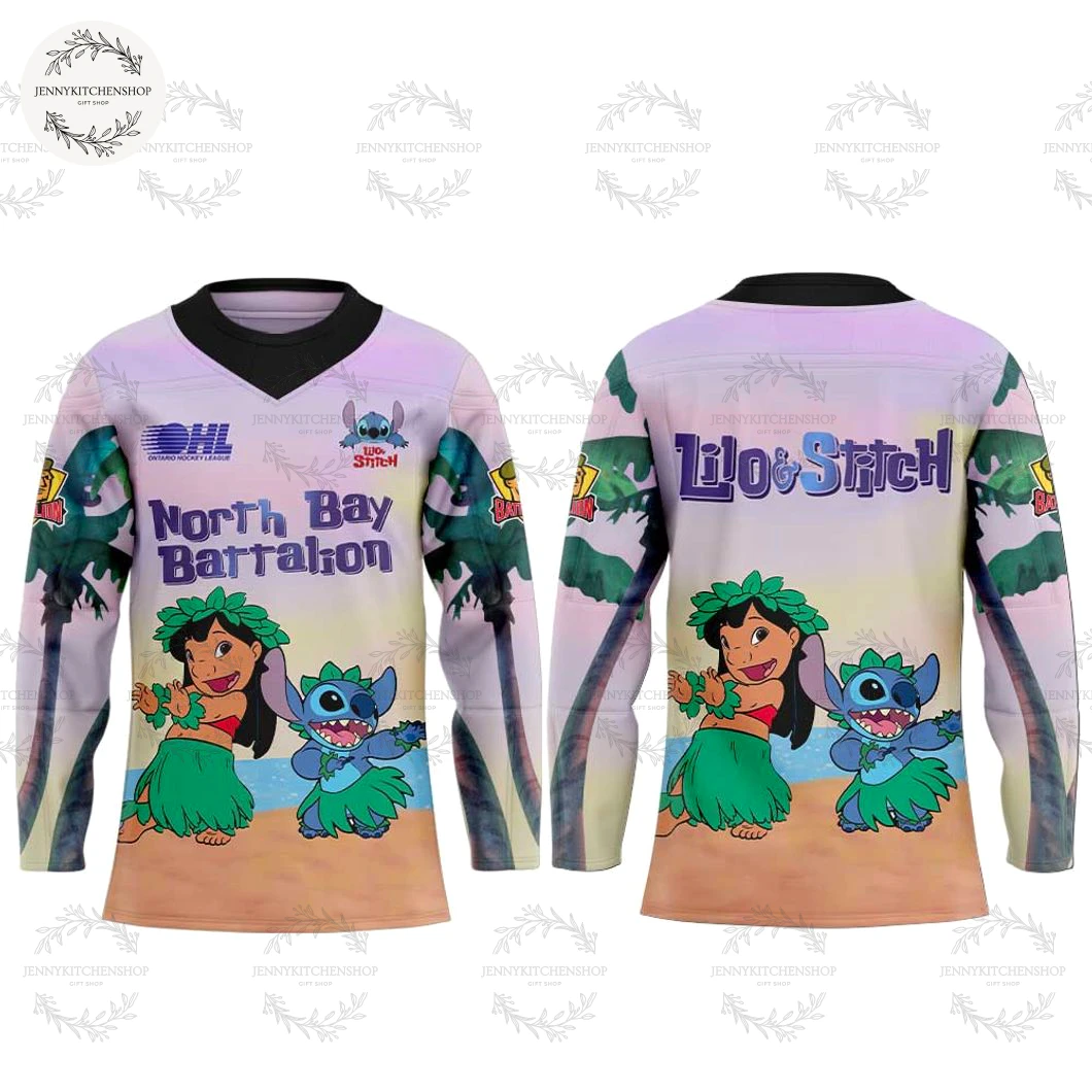 North Bay Battalion x Lilo & Stitch 2025 Limited Hockey Jersey