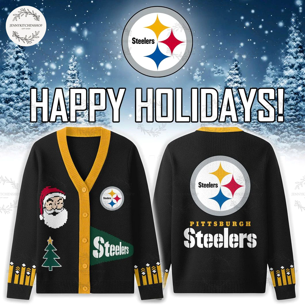 Pittsburgh Steelers 2025 Happy Holiday Santa Cardigan Sweater