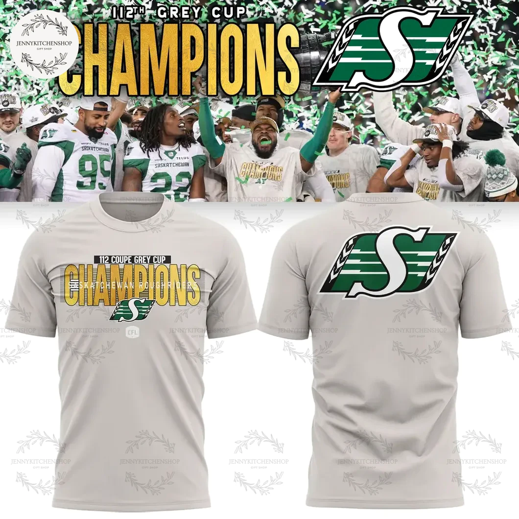 Saskatchewan Roughriders 2025 Grey Cup Champions Gray T-Shirt