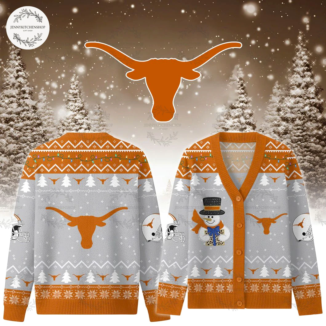 Texas Longhorns 2025 Happy Holiday Santa Cardigan Sweater