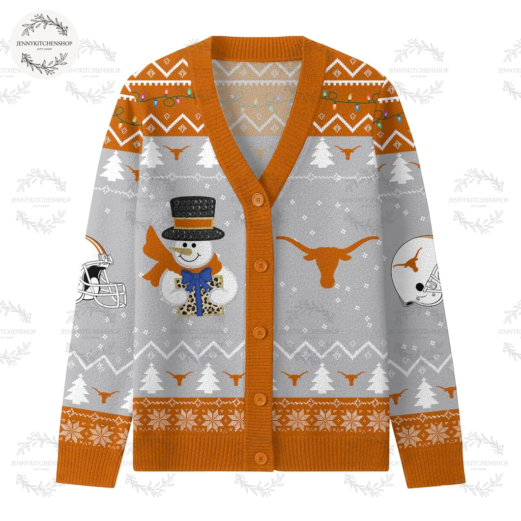 Texas Longhorns 2025 Happy Holiday Santa Cardigan Sweater