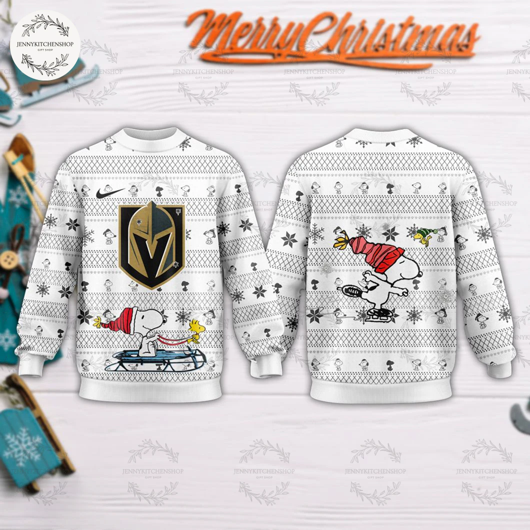 Vegas Golden Knights Peanuts 2025 Merry Christmas Ugly Sweater