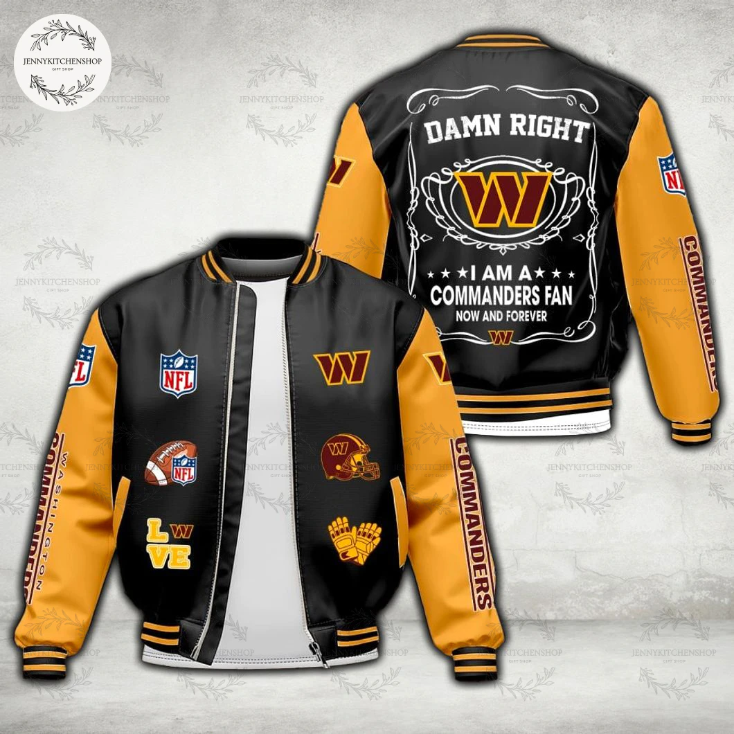 Washington Commanders Damn Right I’m a Fan Now and Forever Bomber Jacket