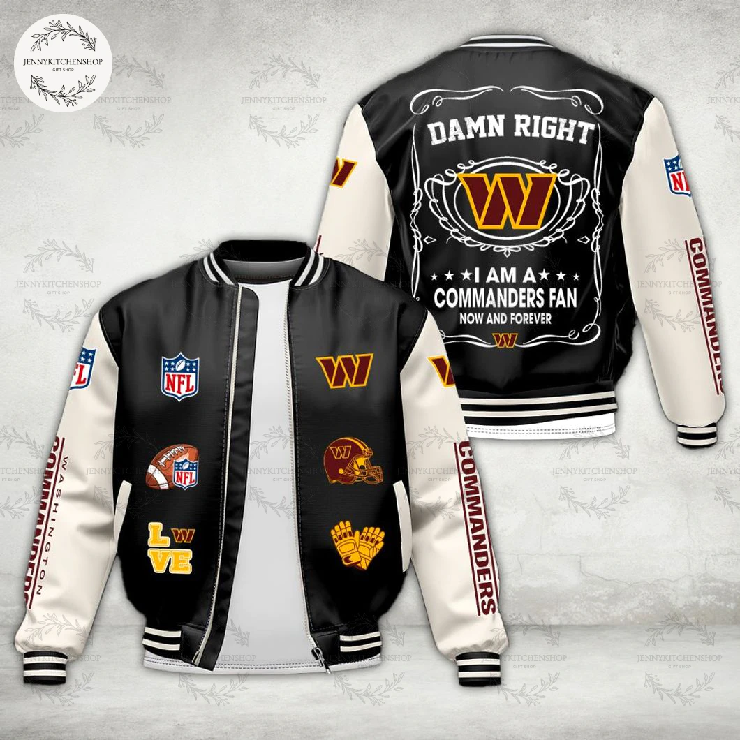Washington Commanders Damn Right I’m a Fan Now and Forever Bomber Jacket