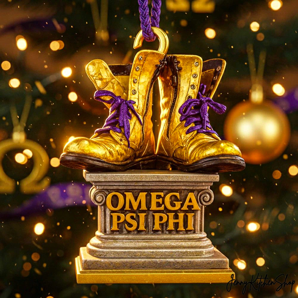 Omega Psi Phi Golden Boots Christmas Ornament